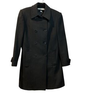 Liz Claiborne Black Brushed 100% Wool Double-Breasted Women’s Coat Size 12